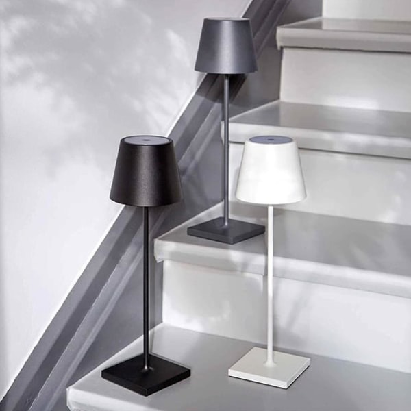 Dimbar sladdlös bordslampa 3-vägs sladdlös aluminiumlampa för läsning Brown