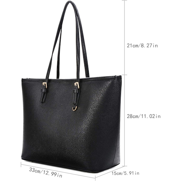 Håndtasker til kvinder, sort taske, stor taske, skuldertaske til kvinder, elegant taske, justerbar taske med lynlås - Perfet