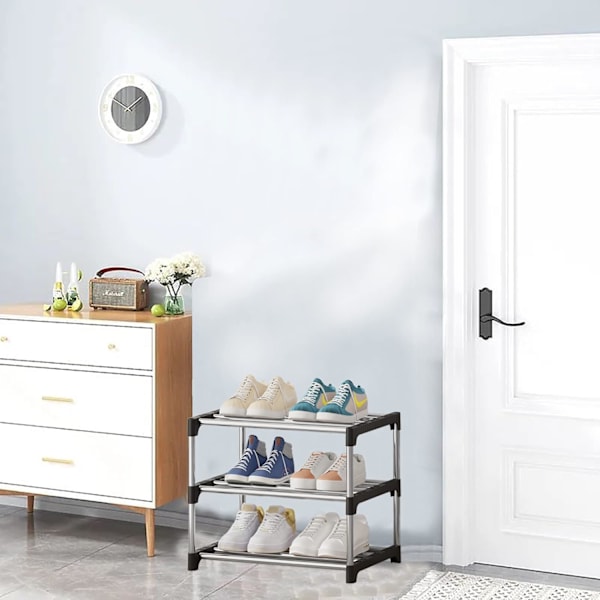 Small Shoe Rack, Stackable Shoe Shelf 3 Tier, Shoe Storage, Lightweight Shoe Rack
