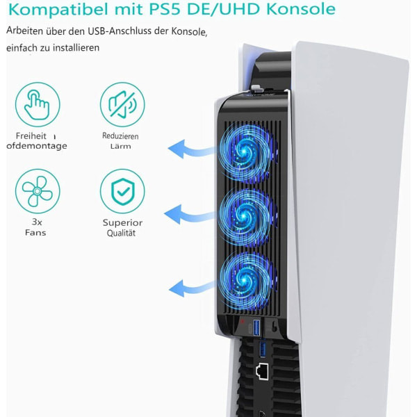 PS5-jäähdytystuuletin LED-valolla, päivitetty hiljainen tuuletin