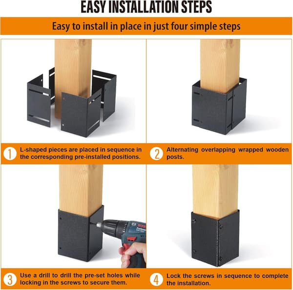 Adjustable Stainless Steel Post Protector (Range 3.3-6 inches), Protects Wooden Mailboxes and Fences from Rain Damage (Black, 1 Set) 1 Set