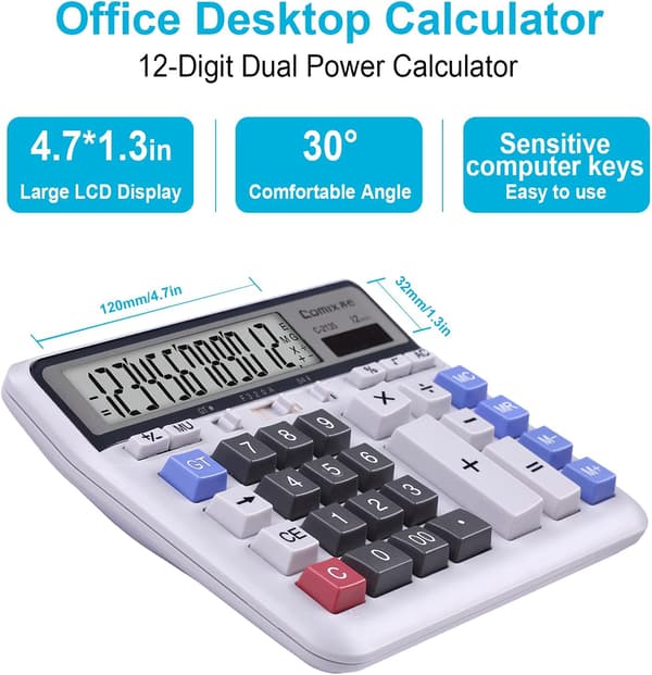 Desktop Calculator 12 Digits with Large LCD Display and Sensitive