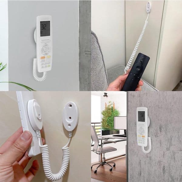 Magnetic Remote Control Holder - 4 pcs - With Spring Lanyard (120 cm) - Compatible with most remote controls and sockets - Black