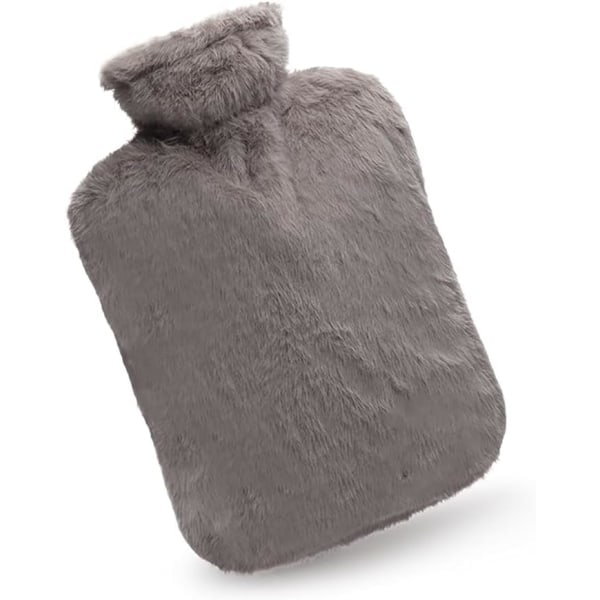 Varmtvannflaske med trekk, 2L PVC-varmtvannflaske for nakke, skuldersmerter og håndvarmer, menstruasjonssmerter, varmkompress og kald terapi (grå)