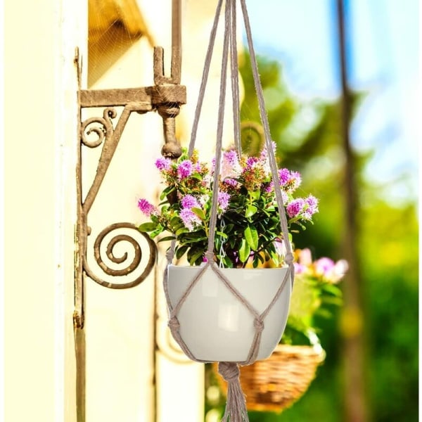 Sæt med 4 Macrame Plant Hænger Reb Plantepotteholder Hængende Plante Hænger Indendørs Udendørs Have Dekoration med - 2 Stykker 105cm og 2 Stykker 90cm