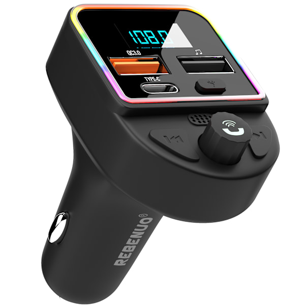 Nopea Auton Latauslaite Universaali 20W FM-Lähettimellä - Bluetooth 5.0 - Musta