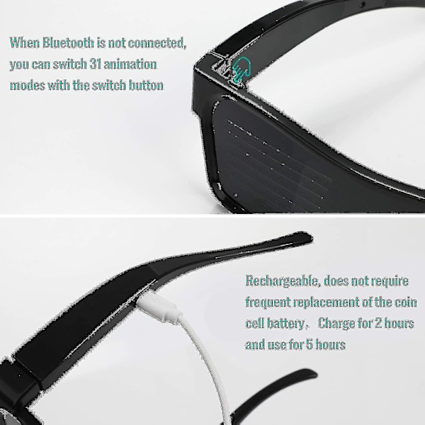 LED-briller med Bluetooth-app, tilsluttet LED-display, smarte briller, DIY, funky briller