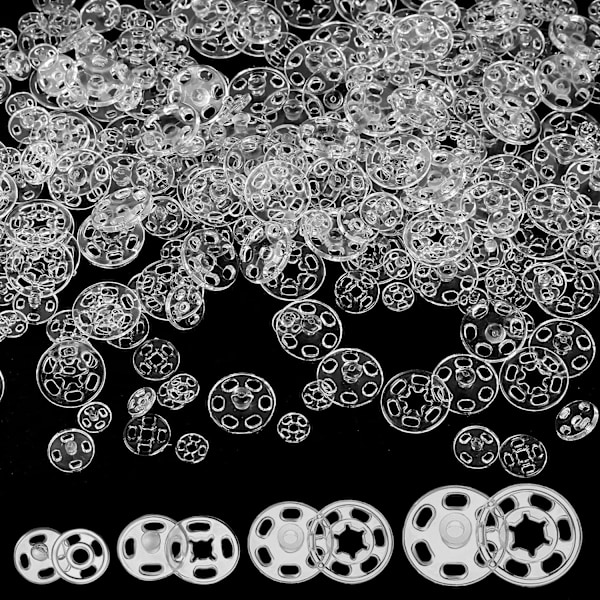 130 par plasttrykknapper, trykknapper knapper usynlige plast knapper, plast gjennomsiktige knapper for DIY håndverk søm klær, 7 MM, 11