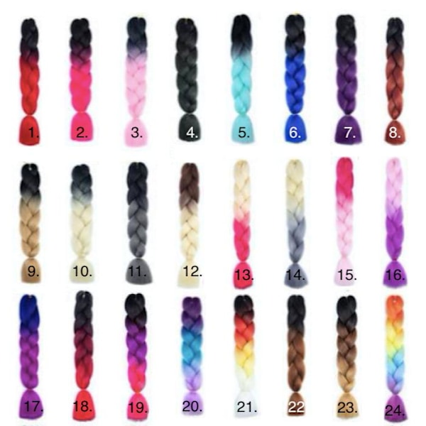 Jumbo braids, Ombre braids , Rasta flätor - 24 färger 2 Jumbo - 24