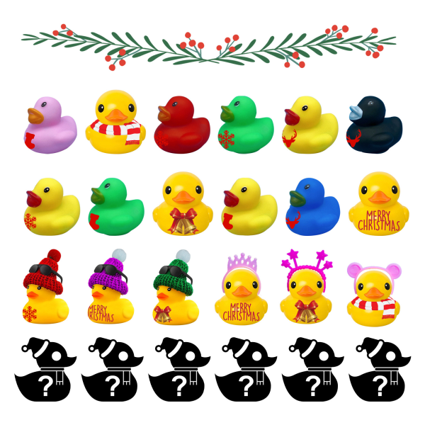 Jul 24 dagars nedräkning adventskalender, Rubber Ducky Adventskalender roliga leksaker, 24 gummiankor badleksaker