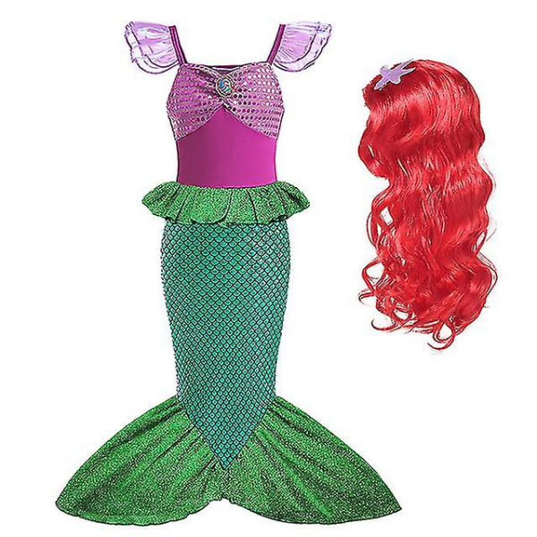 Lilla sjöjungfrun Ariel Prinsessan Kostym Barnklänning För tjejer Cosplay Barn Karneval Födelsedagsfest Kläder Sjöjungfruklänning 6T(size 130) 2pcs Mermaid Set