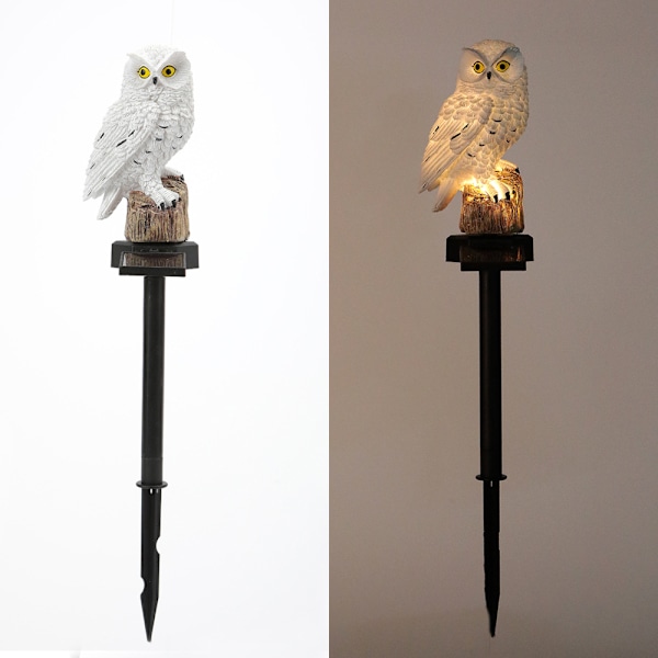 2 stk Hagedekorasjoner Vanntett Solar LED Ugle Plenlampe Utendørs Terrasse Hage Kreative Solcellelamper (Hvit)-FQ2- White