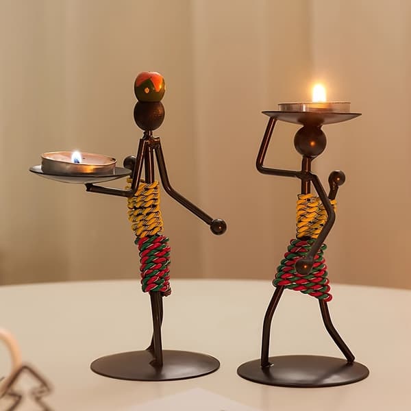 Kreative lysestaker i metall for aromaterapi og borddekorasjon 2 candle holder