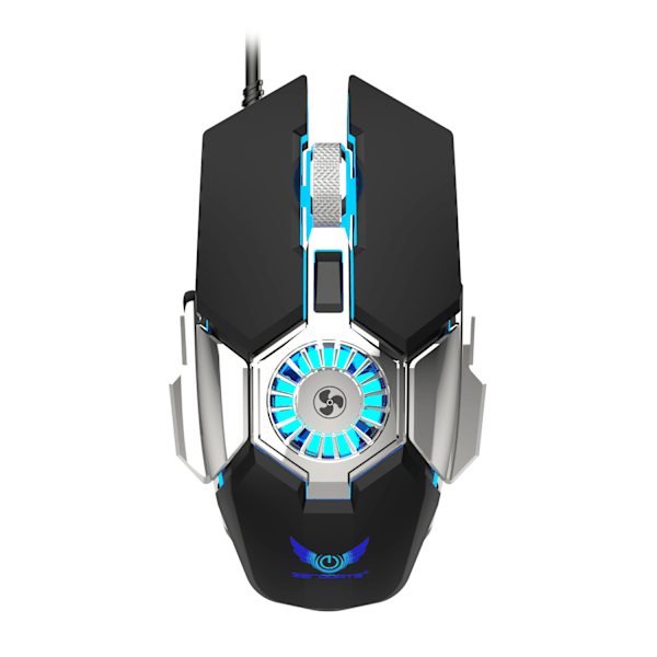 Programmerbar RGB-spillmus med kjølevifte, 6400 DPI 4-justerbar kablet optisk lettvekts spillmus med 7 knapper RGB-markiseffekt black