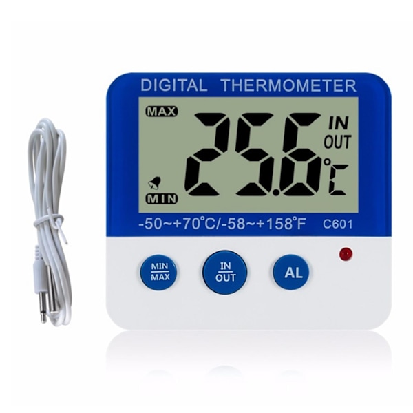 Digitalt kjøleskapstermometer med alarm og maks/min temperatur Lett å lese LCD-skjerm Digitalt kjøleskap/frysertermometer for innendørs/utendørs [C]