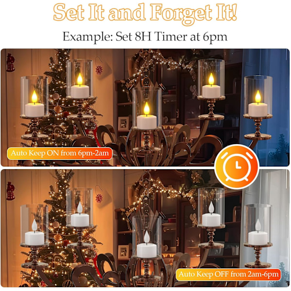 12 stk Ladbare LED-Lys uten Flamme med Fjernkontroll og Timer for Hjeminnredning