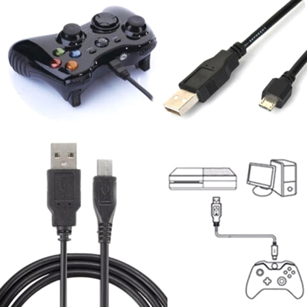 Svart Micro USB-laddnings- och datakabel för Playstation 4 PS4, svart, One Size Black