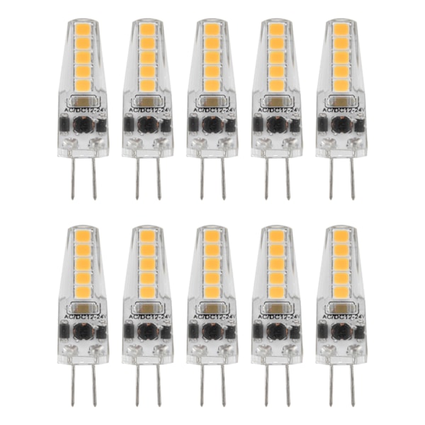 10 stk G4 LED-lamper 2W Bi-pin-sokkel Dimmbare lamper for taklampe, bordlampe, varm hvit 3000K AC 12‑24V