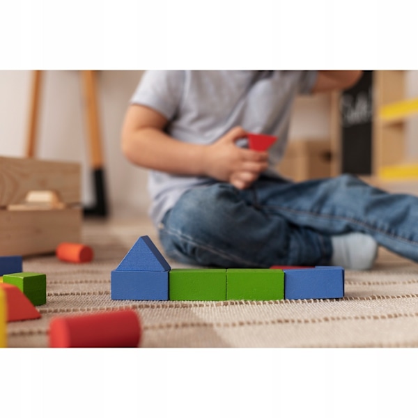 100 Wooden Building Blocks in Bucket with Sorting Lid