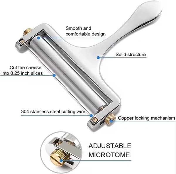 Stainless Steel Cheese Slicer with Adjustable Handheld Design, Includes 2 Extra Wire Cutters.-FQ-