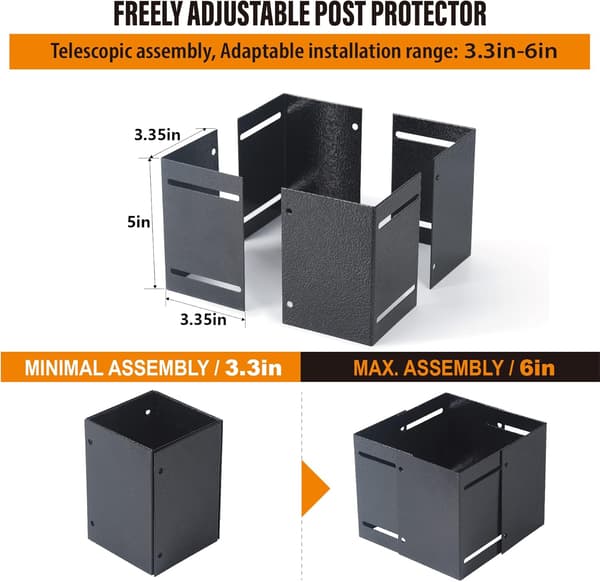 Adjustable Stainless Steel Post Protector (Range 8.4-15.2 cm), Protects Wooden Mailboxes and Fences from Rain Damage (Black, 2-Pack) 2 Set