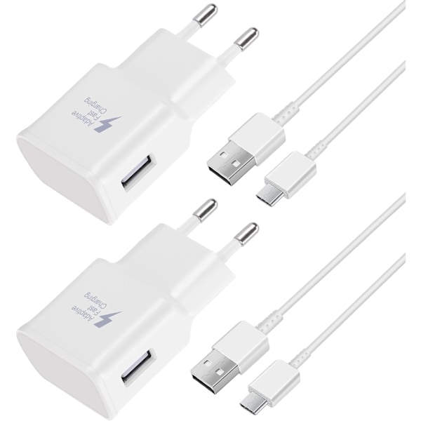 2-pak hurtiglader, 1,5 m kabel, kompatibel med Samsung Galaxy S22 S21 S20 S8 S10 S9 Plus Note 7 8 9 10 A53 LG, HTC 1581