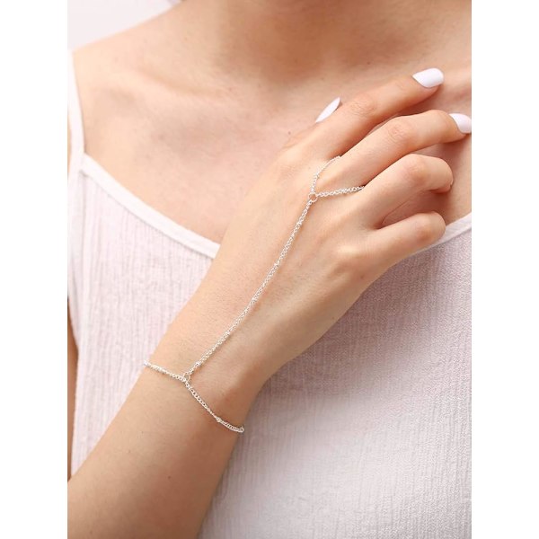 Sølv Enkel Håndkæde Perlet Fingerkæde Armbånd Delikat Slave Armbånd til Kvinder