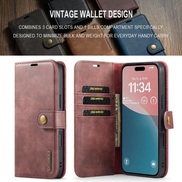 iPhone 17 Leather Case with Crazy Horse Texture and Detachable Magnet