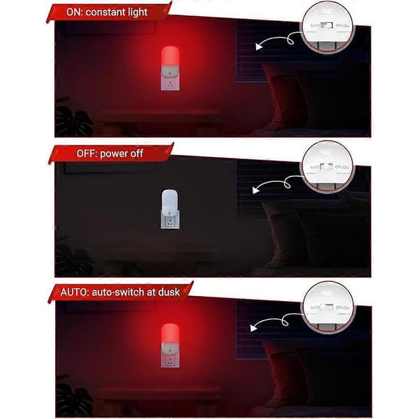 2-pack 670nm Red Night Light with Dusk-to-Dawn Sensor, LED Night Lamp for Wall Outlet, Adjustable Brightness, 3 Modes, EU Plug for Sleep