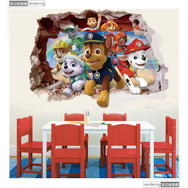 Patrull 3D Väggdekal Pojke Flicka Rum Paw Patrol Trasig Väggdekal