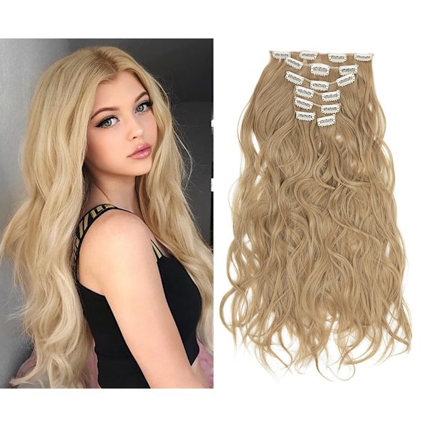 Clip in extensions hårforlengelser 7 deler syntetiske Parykk hårstykker 2T24
