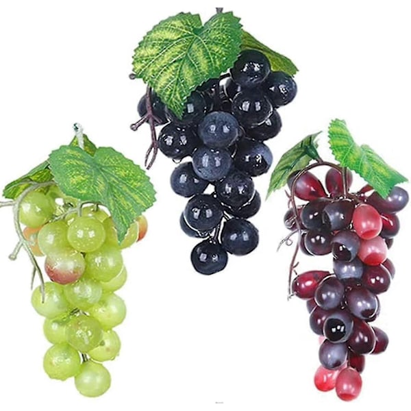 Kunstige Druer, 3 Stykker Forskellige Kunstige Druer Frostede Druer Gummidruer Dekoration Plastvindruer Vindruer-Perfet-X73-