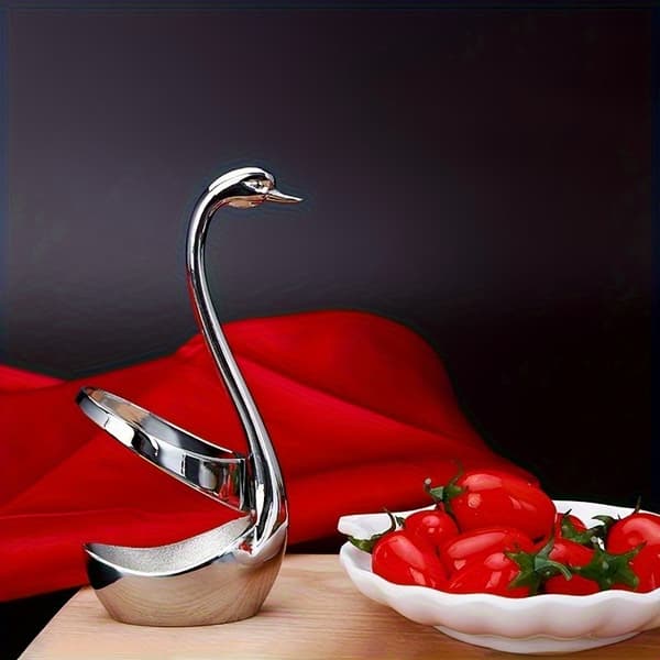 Svaneformede bestikholdere i rustfrit stål til kaffebarer, restauranter og borddækning Silver 2Pcs Set
