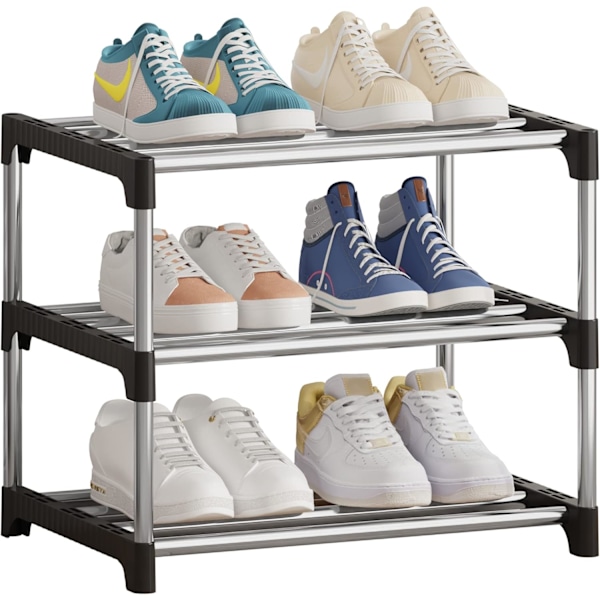 Small Shoe Rack, Stackable Shoe Shelf 3 Tier, Shoe Storage, Lightweight Shoe Rack