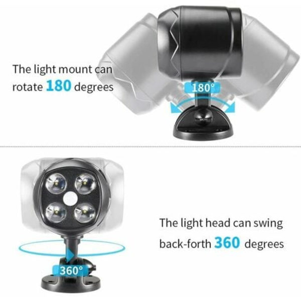 Udendørs bevægelsessensorlampe, IP65 vandtæt batteridrevet 600lm LED-spotlight, bevægelsessensor med fleksibelt batteri til