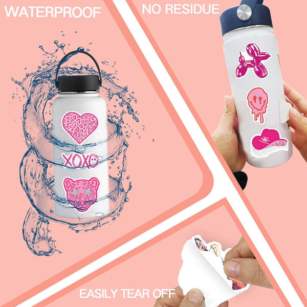 100 st Preppy Stickers Rosa Stickers Paket