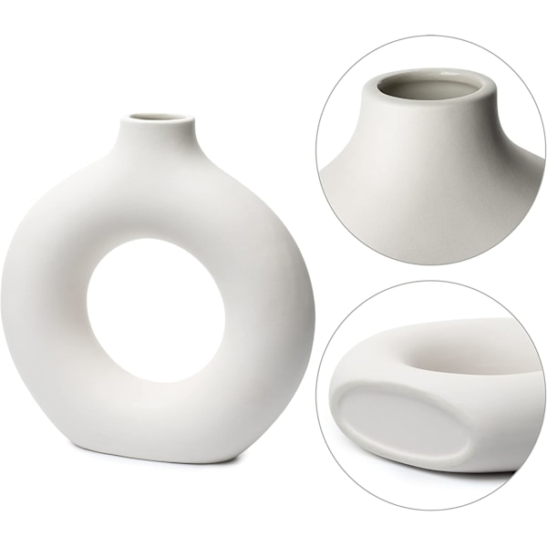 Off White Keramik Donut Vas, Pampasgräs Vas, Modern Vas för Heminredning, Vas för Pampasgräs
