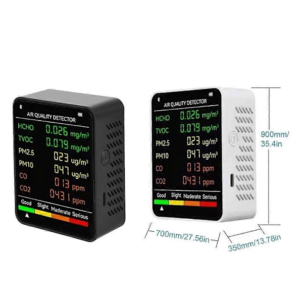 6 I 1 PM2.5 PM10 HCHO TVOC CO CO2 Multifunktionel Luftkvalitetsdetektor LCD-skærm