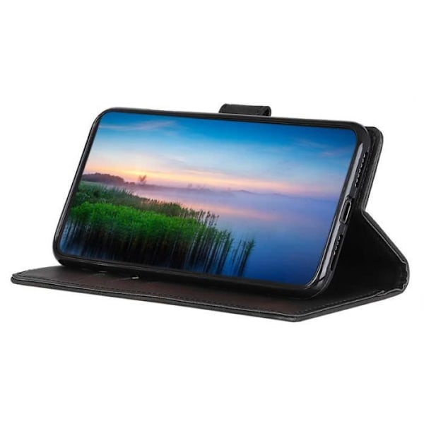 Kotelo Samsung Galaxy S21 5G 6.2\" nahkakotelolle, musta PU-kotelo jalustatoiminnolla, useita korttipaikkoja, lompakkomallinen
