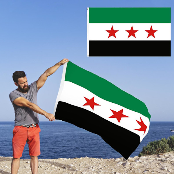 90*150cm/3FT*5Ft/59*35IN Syyrian lippu Syyrian lippu messinkirenkailla ja kaksoisommelluilla reunoilla