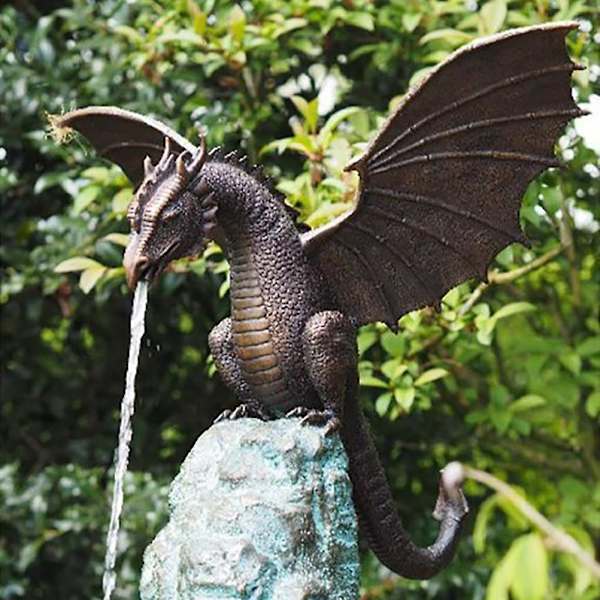 Havefigur af drage til haven, springvand, dragefigur, harpiks, vandfunktion, skulptur til hjemmet, havedekoration, 35cm*30cm*23cm