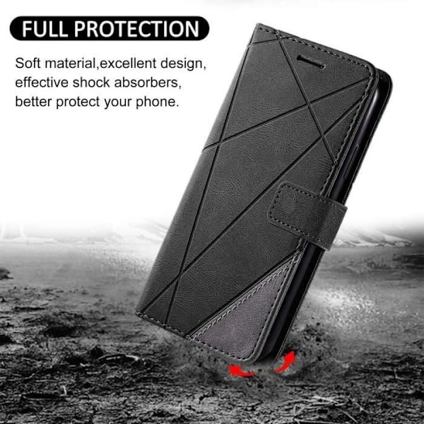Etui til Xiaomi Redmi 13C, Støtsikkert PU-lær etui med kortlomme og justerbart stativ, Retro Design - Svart
