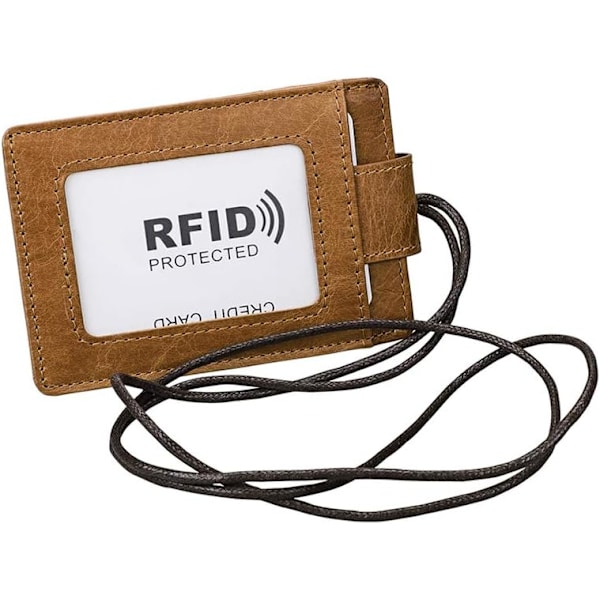 RFID ID-kortholder med snøre i blødt læderhalsbånd til S