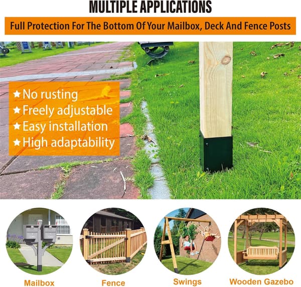 Adjustable Stainless Steel Post Protector (Range 8.4-15.2 cm), Protects Wooden Mailboxes and Fences from Rain Damage (Black, 2-Pack) 2 Set