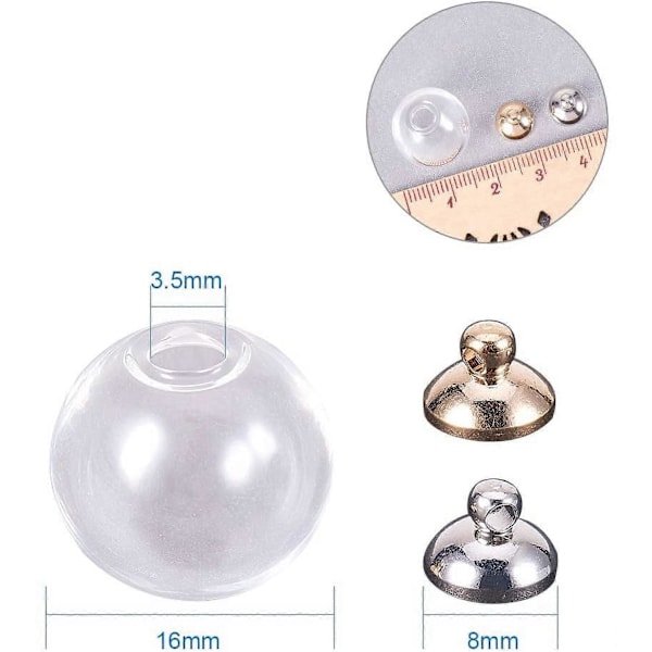 30 st 16mm Mini Glasglober Flaskor Önskeboll Flaskor för DIY Hänge Charms Örhänge Tillverkning 8mm Lock