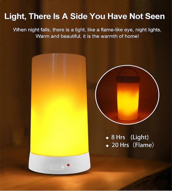 LED Flame Lamp, USB Rechargeable Flame Effect Lamp, Flame Lamp with Remote Control & Timer-FQ- 1PCS