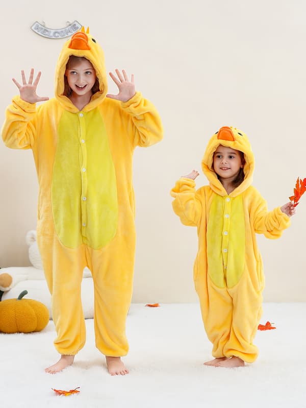 Børne Hætte Dyreheldragt Fleece Jumpsuit til Efterår Vinter 6Y Lemon Yellow