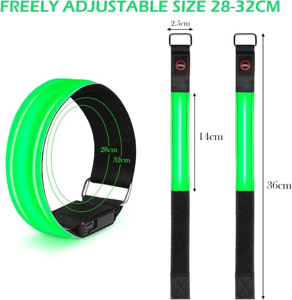 LED-armbånd oppladbart, høy synlighet blinkende refleks løpelys for løpere, 2-pakning lysende armbånd LED-løping