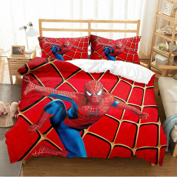 Spi18 Spider-man 3D-printet Sengesæt Dynebetræk Betræk Pudebetræk Børn Gave UK SINGLE 135x200cm