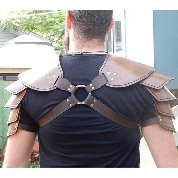 Betterlifefg-Keskiaikainen Viikinki Nahkainen Kaksoisolkapanssari Steampunk Vintage Nahkavaljaat Retro Spartacus Soturi Gladiaattori Nahkapanssari